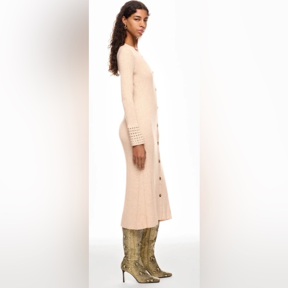 Jason Wu Collective Cardigan Sweater Dress Button Up Beige Ribbed Knit Size XS - Picture 2 of 13